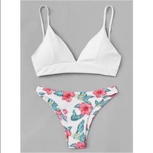 White & Patterned Floral Bikini Set - Never Worn!
